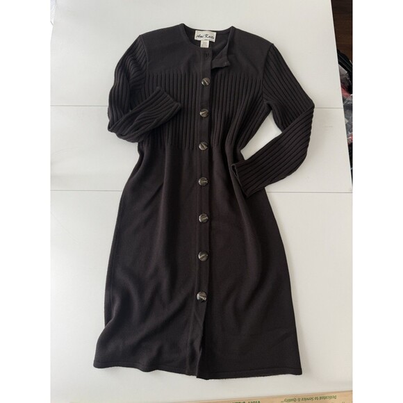 Vintage Ami Knits Sweater Dress Womens 10 Brown Button Up Ribbed Made USA - Picture 11 of 13
